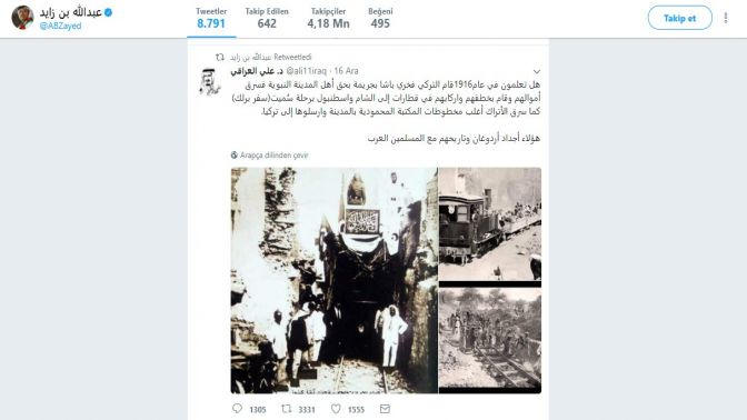 BAE Dışişleri Bakanı Abdullah bin Zayedden küstah tweet