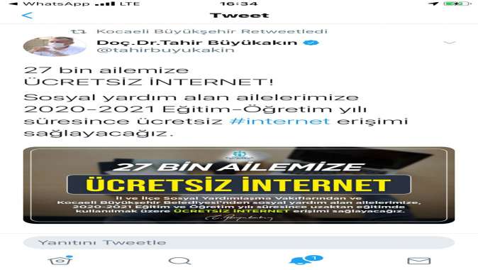 Başkan Büyükakın’dan öğrencilere ücretsiz internet müjdesi