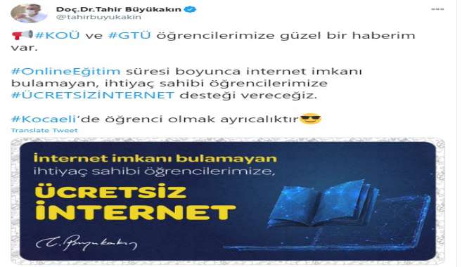 Başkan Büyükakın’dan üniversite öğrencilerine de ücretsiz internet