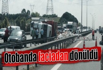 Kamyon devrildi yol kapandı