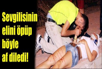 Sevgilisinin elini öpüp özür diledi