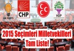 2015 Seçimleri Milletvekilleri Tam Liste!