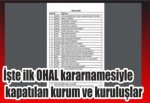 İşte ilk OHAL kararnamesiyle kapatılan kurum ve kuruluşlar