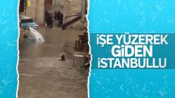 Üsküdar'da esnaf işe yüzerek gitti